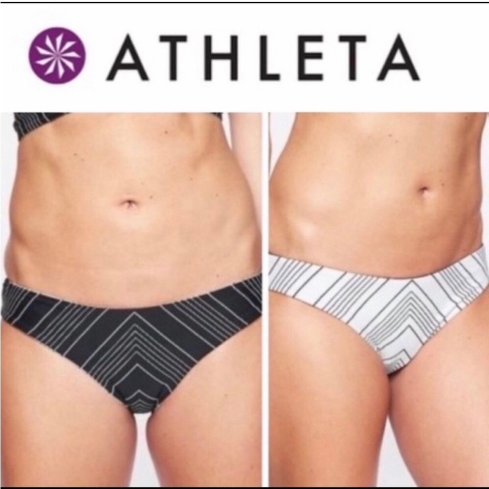Athleta Chevron Reversible Bikini Bottom, Black & White - Size Medium